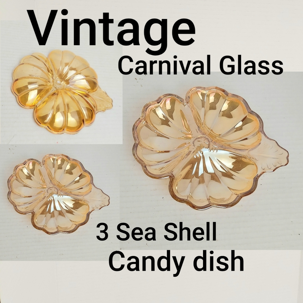Vintage sea shell Jeanette Marigold Carnival Glass  Candy/Nut Dish